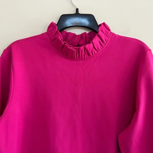 Jude Connally Ruffled Neck and Cuff Short Shift Dress in Fuschia Pink, size L - Picture 4 of 8